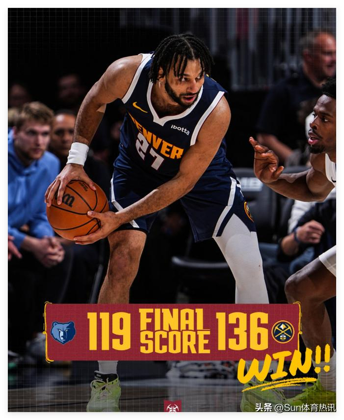 掘金三节三双豪取10连胜 约基奇断档历史第一